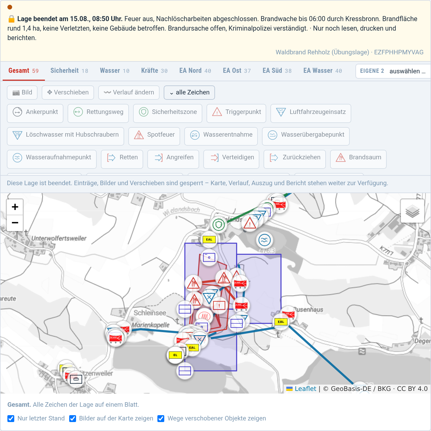 Reiterleiste über der Karte mit Gesamt, Themen und Einsatzabschnitten