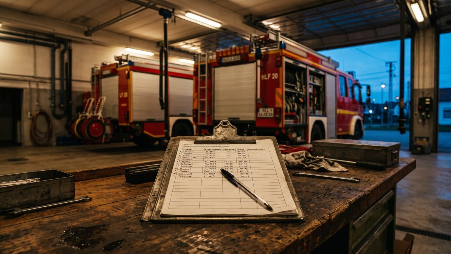 Fuhrpark-Assistent mit Fahrzeugliste, Abteilungen und Rollen